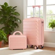 Carrello pieghevole 2 pezzi in ABS rigido con valigia 19 pollici e beauty case 14 pollici rosa