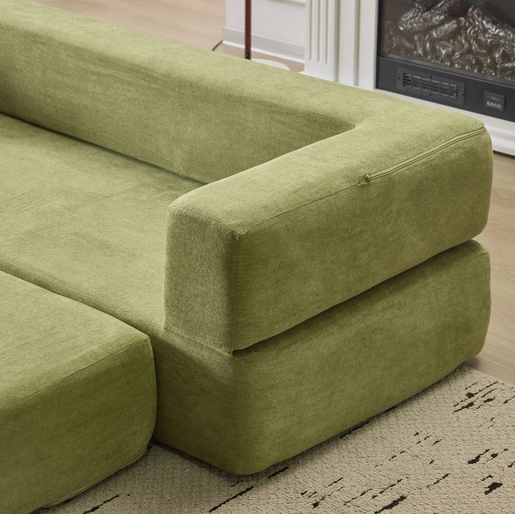Divano letto da pavimento modulare in ciniglia verde