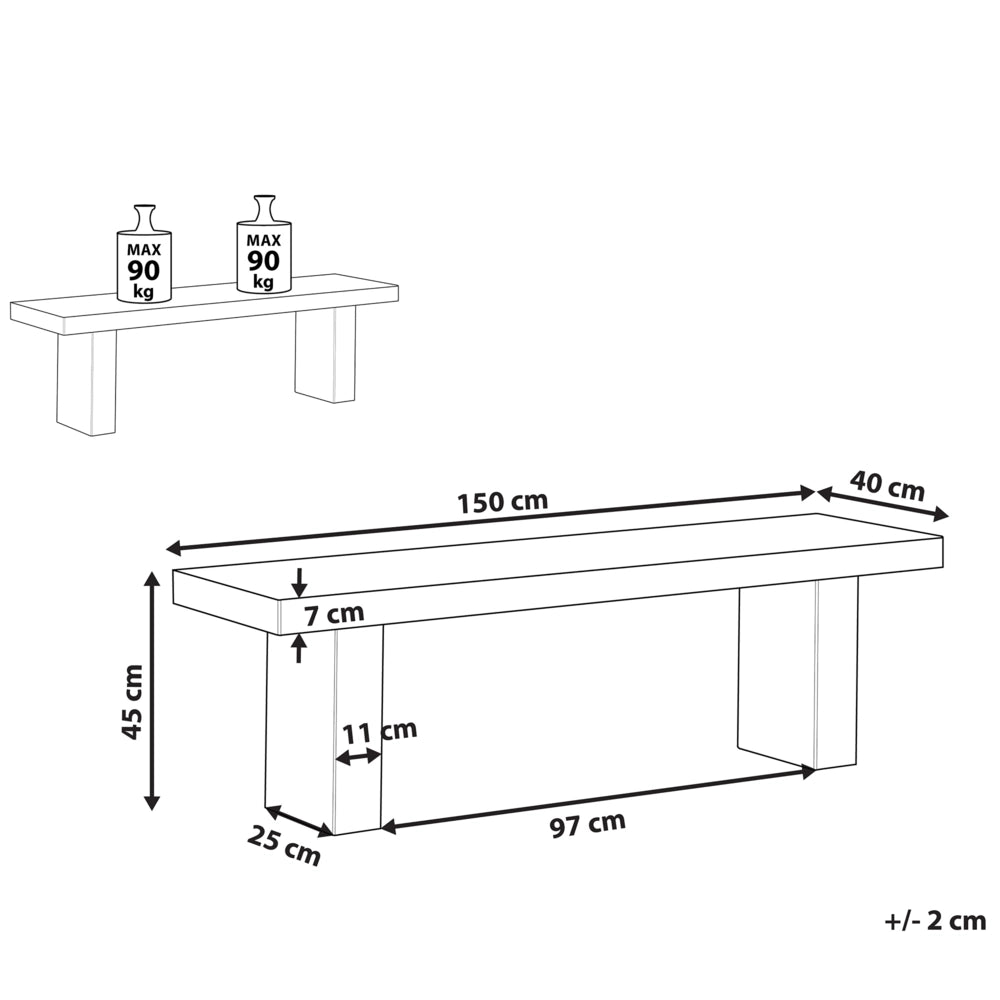 Panca da Giardino 2 posti in Cemento di colore Grigio Stile Industriale 150 x 40 cm esterno