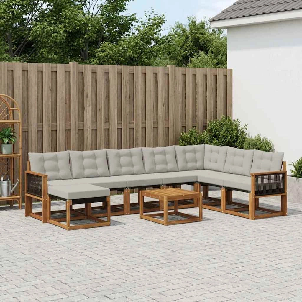 Set di divani da esterno 9 pz Naturale e Grigio chiaro 3382159