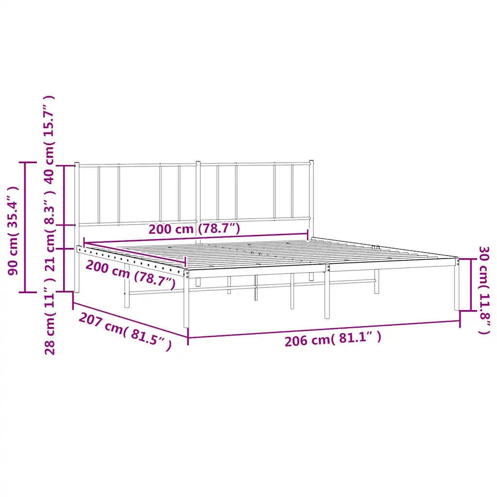 Letto matrimoniale | Letto per adulti | Giroletto con Testiera in Metallo Nero 200x200 cm
