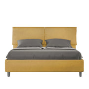 Letto Matrimoniale 160x190 cm con Rete e Contenitore con Testata e Alzata Comoda Imbottito in Microfibra Mados Ocra