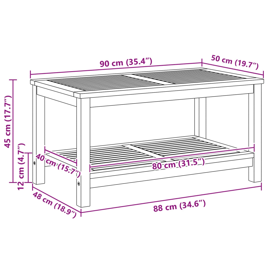 Tavolino da caffÃ¨ 90x50x45 cm in legno massello di acacia