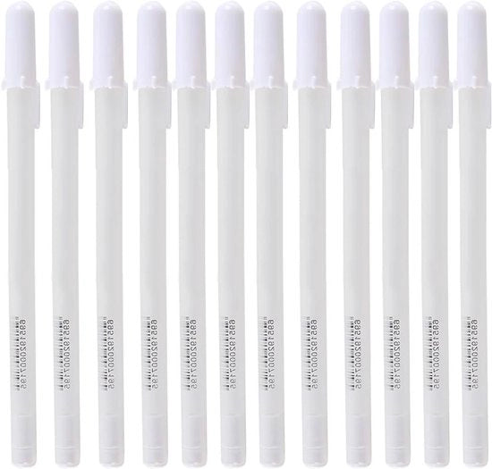 Set di 12 pennarelli a sfera bianchi con penna stilografica e linea fine 0,8 mm - Pennarelli a sfera acqua-resistenti per disegnare, scrivere e creare carte.