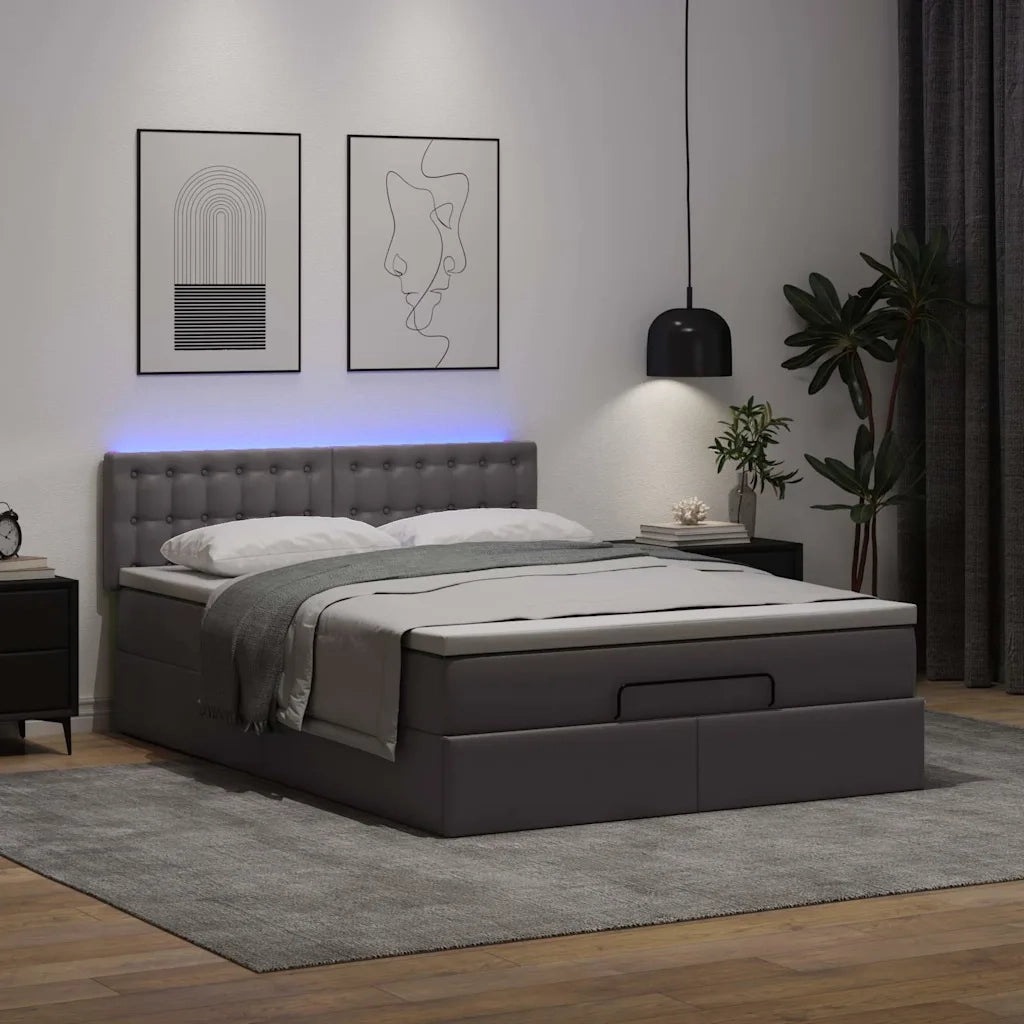 Pouf Letto con Materassi e LED Grigio 140x200cm Similpelle 3312160