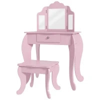 Tavolo da Trucco per Bambini con Sgabello e Specchio Regolabile Tavolo per Ragazze da 3-6 Anni con Cassetto, Rosa