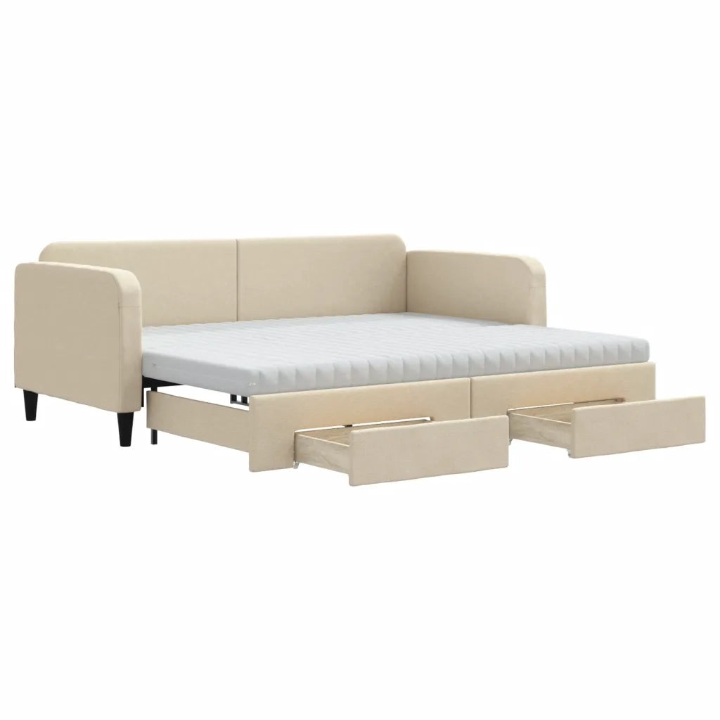 Divano Letto Estraibile con Cassetti Crema 90x200 cm in Tessuto 3196874