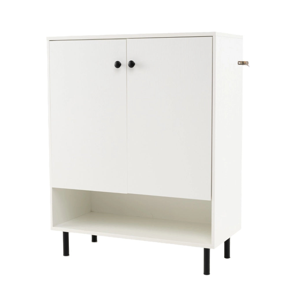 Madia buffet con ripiano regolabile e kit anti-ribaltamento-Armadio da cucina a 2 ante per sala da pranzo e soggiorno Bianco