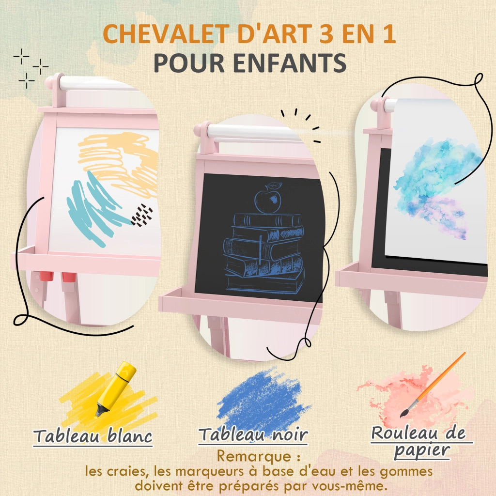 Tavolo da disegno bambini 3 in 1 con lavagna magnetica ¨C zephmum ¨C rosa