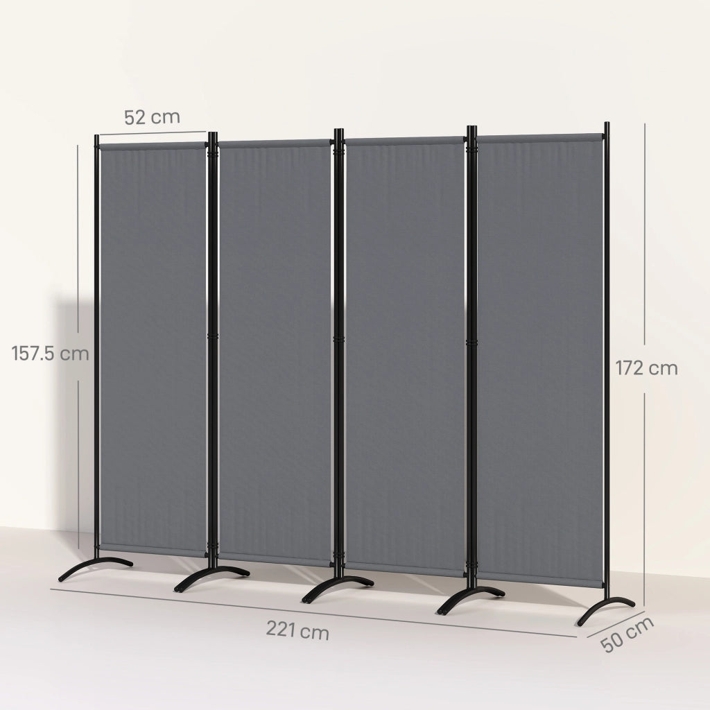 Paravento da Esterno e Interno a 4 Pannelli Pieghevole, 221x50x172cm, Grigio Scuro