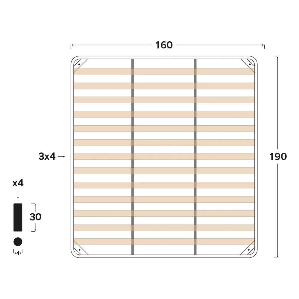 Rete ortopedica 160X190 13 doghe in betulla con 4 piedi |100% MADE IN ITALY| struttura in acciaio anti cigolio, angoli anti infortunistici, altezza 34 cm