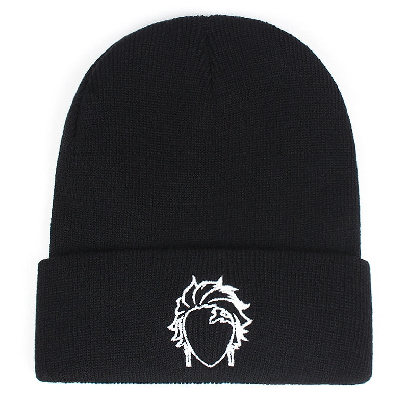 Cappello invernale caldo con ricamo a lama di cacciatore di demoni, colore nero.