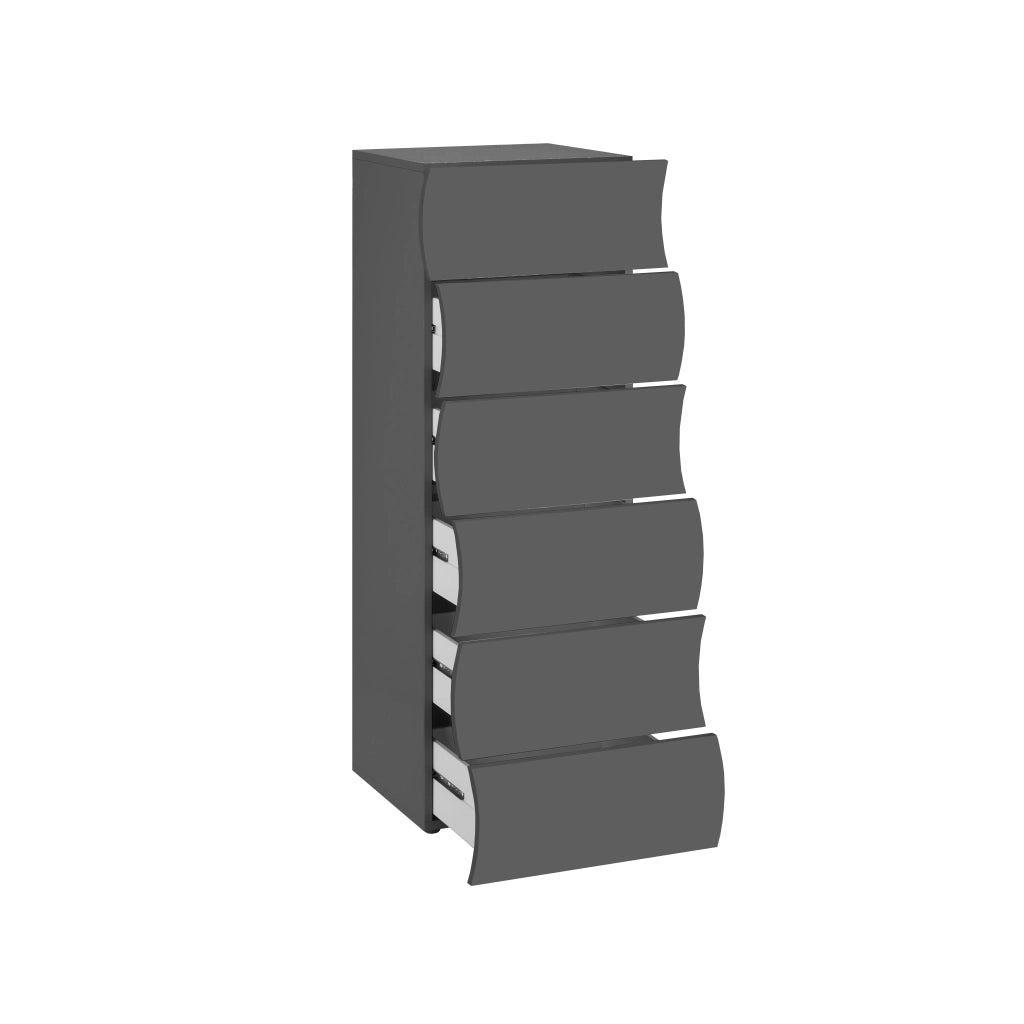 Cassettiera 6 Cassetti Onda 50x40x121,7 cm Finitura in Melamina Antracite Opaco