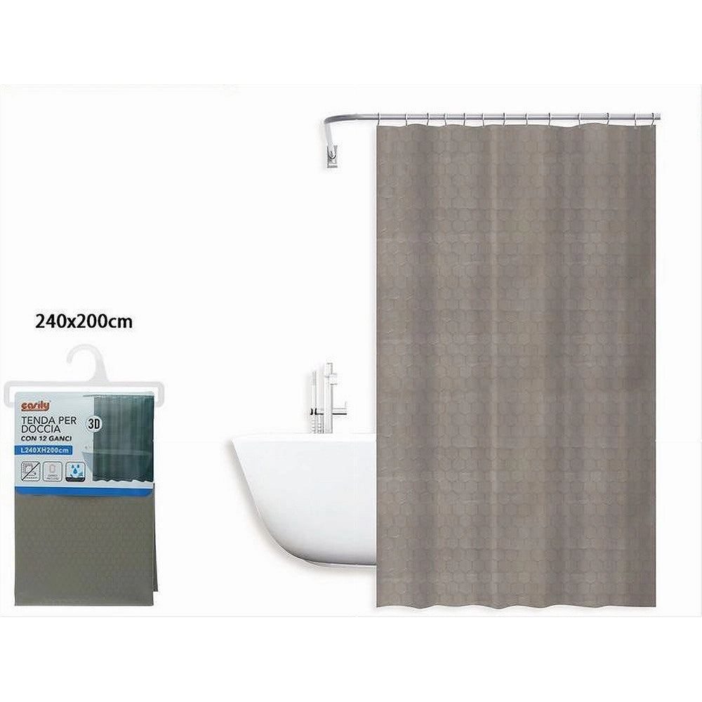 Trade Shop - Tenda Doccia Vasca Bagno Effetto 3d Nido D'ape Tortora 240x200 Cm 12 Ganci 87604 -