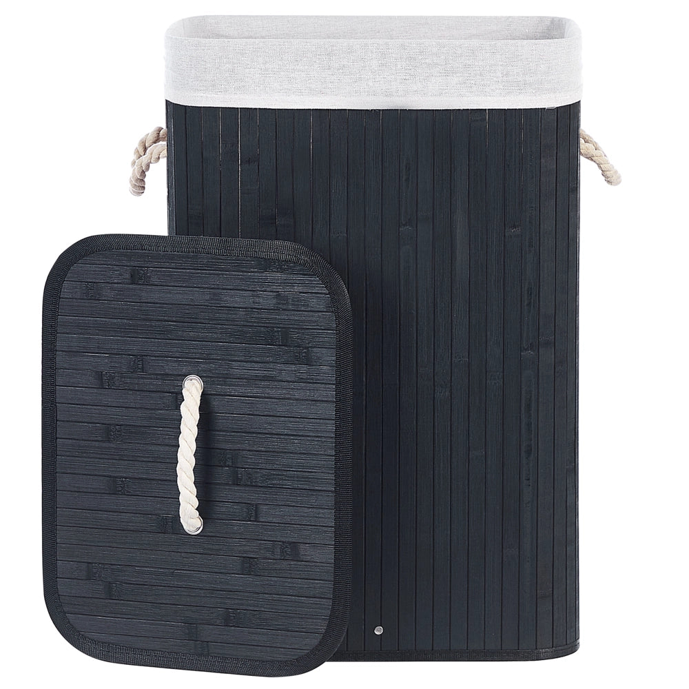 Cestino portaoggetti in bambù nero con coperchio Cestino per biancheria Accessori pratici lavanderia bucato
