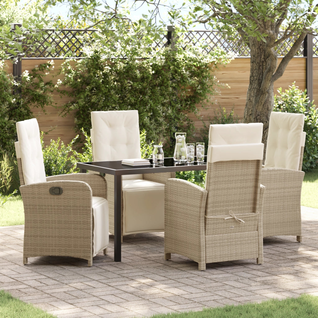 Set da Pranzo da Giardino  5 Pezzi con Cuscini Beige Polyrattan
