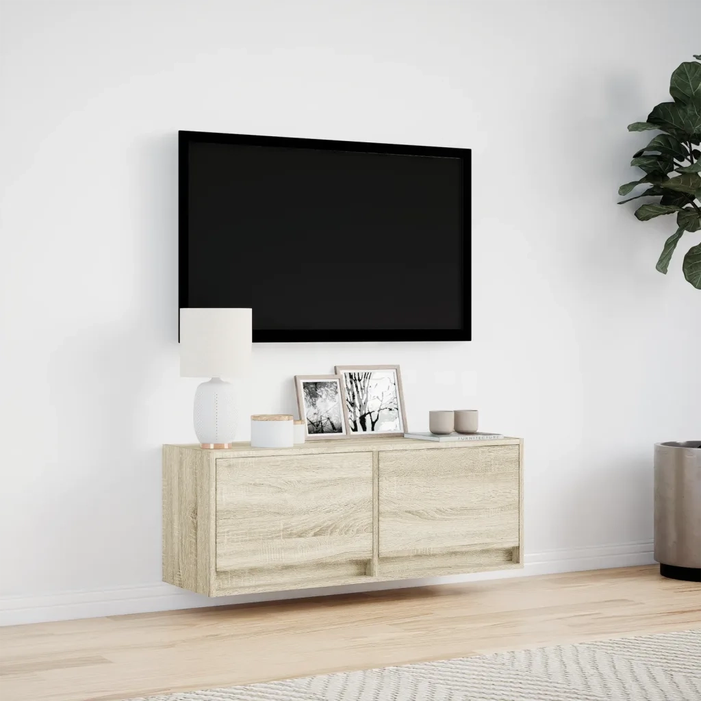 Mobile TV a Parete con Luci LED Rovere Sonoma 100x31x35 cm 852364