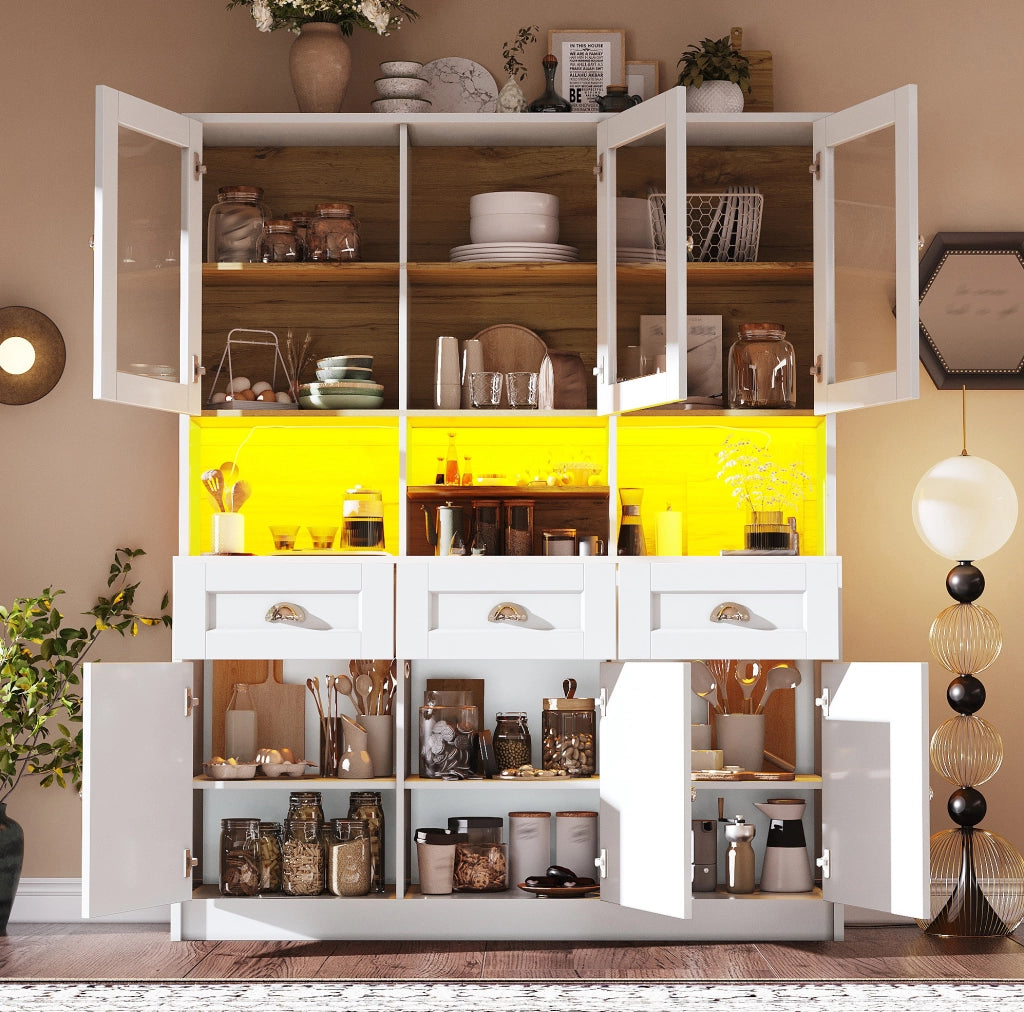 Credenza alta 140x40x175 cm con LED controllabile da app in MDF bianco