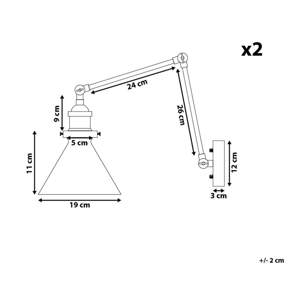Set di 2 Lampade da Parete applique in Metallo Nero Braccio Orientabile Industriale