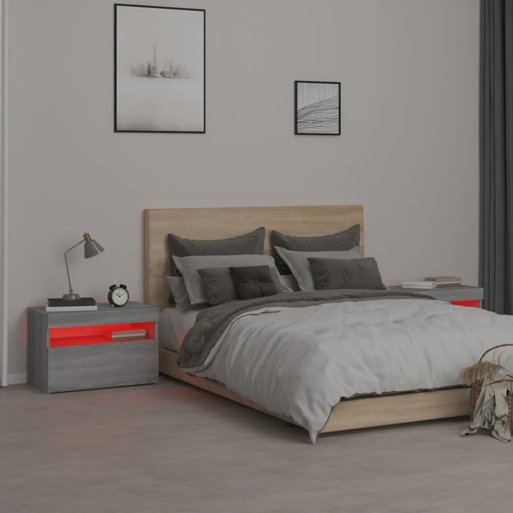 Comodini 2 pz con Luci LED-Set di 2 Tavolino da notte Grigio Sonoma 60x35x40 cm 764256