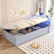 Letto multifunzionale 90x200 cm con vano contenitore, LED e presa integrata