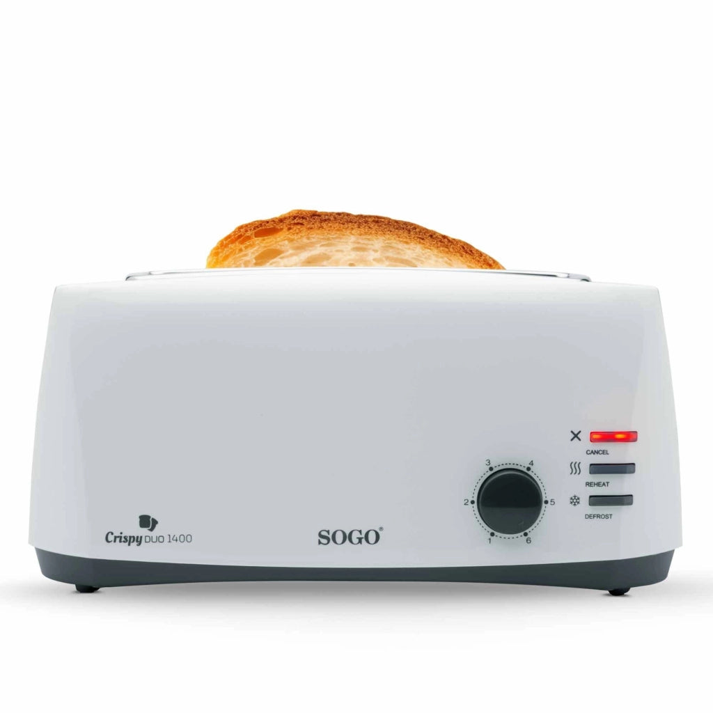 Tostapane elettrico 4 fette con ranure lunghe, 1400W, 6 livelli di tostatura, funzioni scongelamento e riscaldamento - SOGO