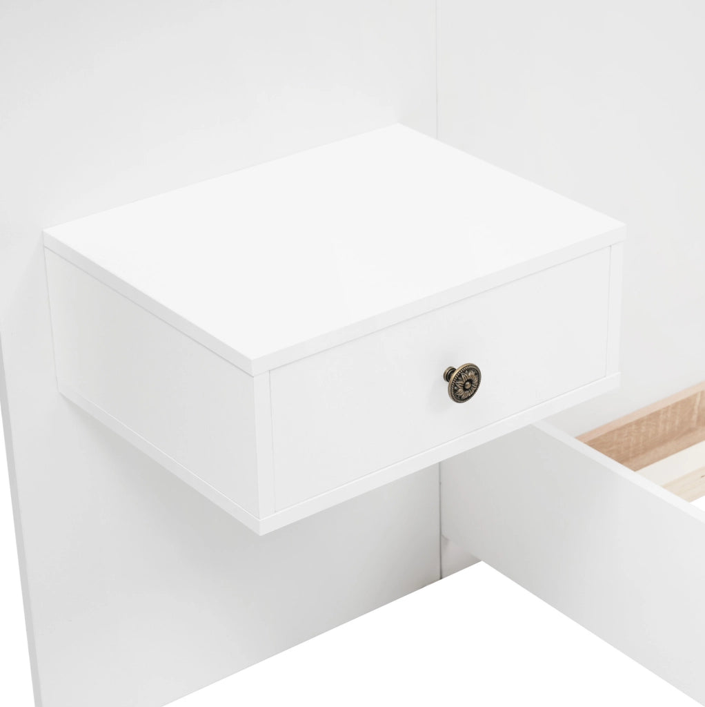 Letto matrimoniale 180x200 cm con 2 comodini LED; presa USB/Type C; effetto rovere Sonoma e bianco
