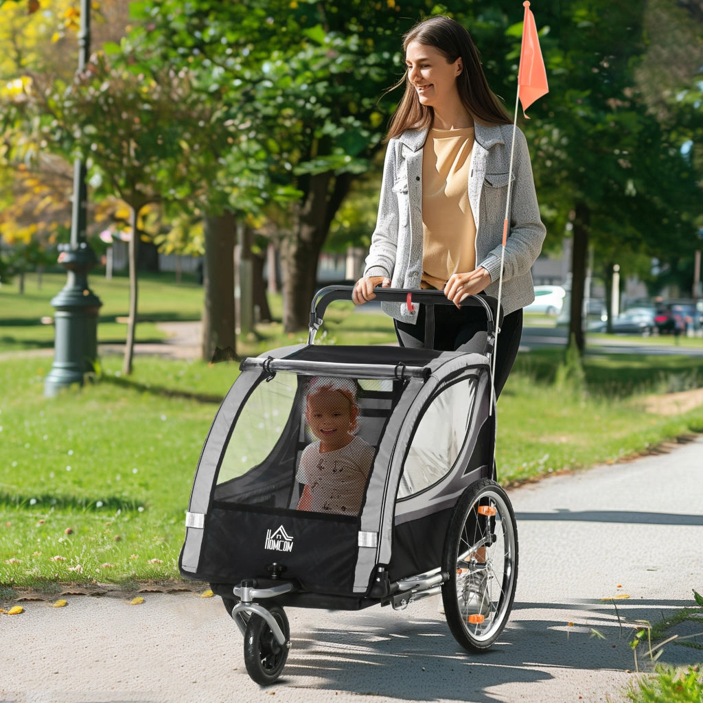 Carrello per bambini, passeggino, con freni, pieghevole, per 2 bambini ¨C zephmum ¨C Grigio/Nero