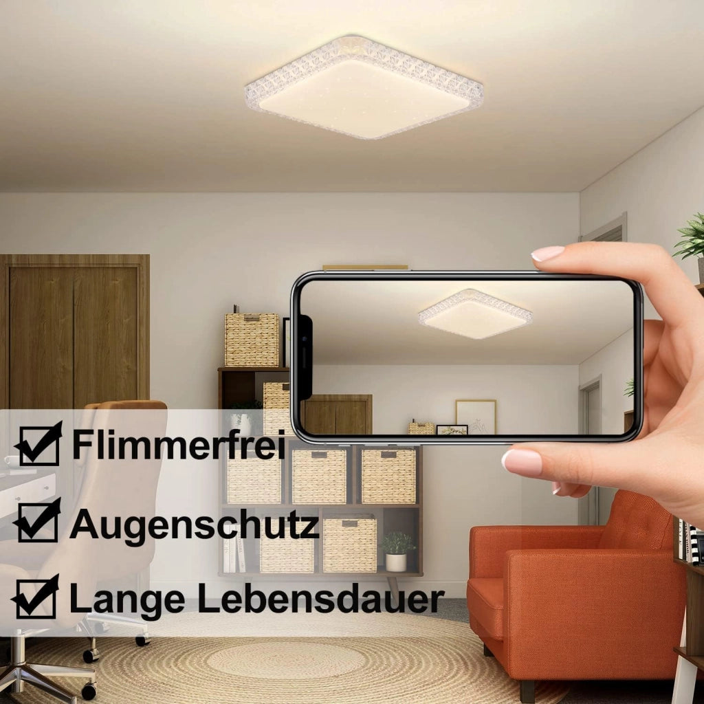ZMH Lampada da soffitto plafoniera LED moderna quadrata 30cm cristallo cielo stellato dimmerabile telecomando bianco