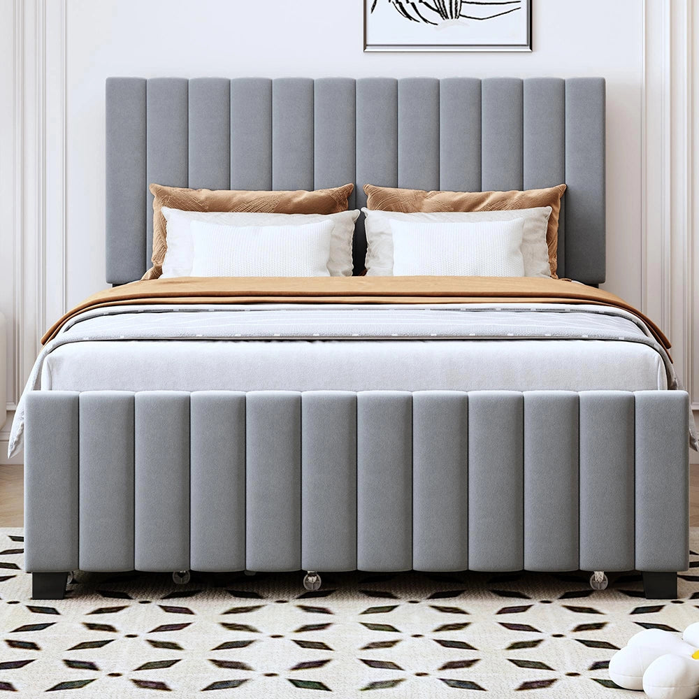Letto 140x190cm?- Xylo - gigogne 2 cassetti velluto grigio