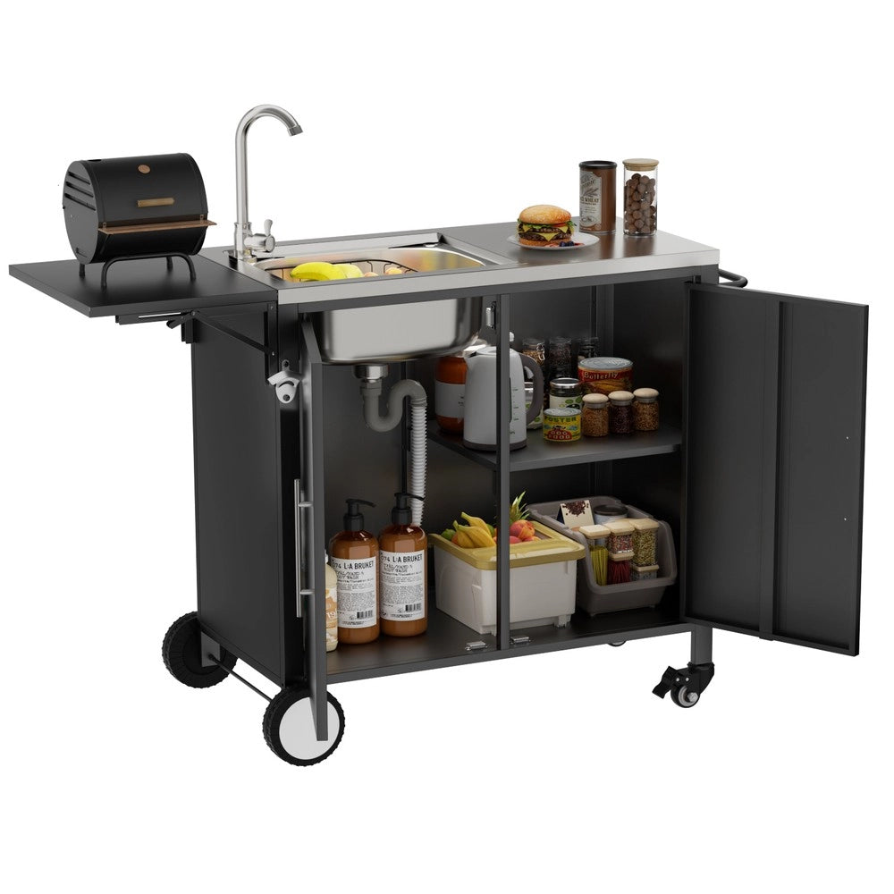 Carrello da Barbecue con Lavello e Piano Ribaltabile ¨C Xylo ¨C Metallo, con Ruote