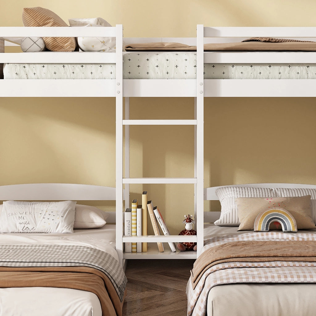 Letto a Castello 90x200 cm; Letto 3 Posti - con Scivolo e Scala - in Legno e MDF - Bianco