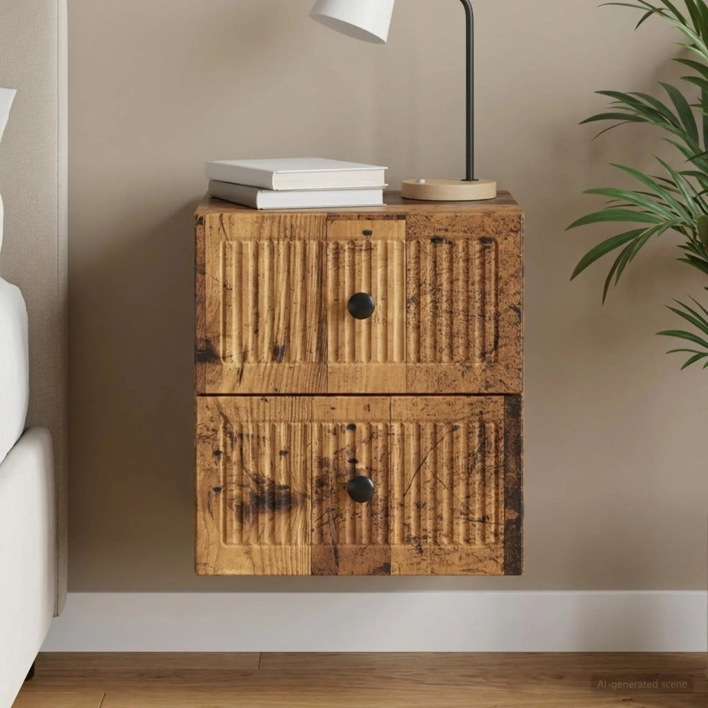 Mobiletto da notte a muro Legno antico 33 x 34,5 x 40 cm 897971