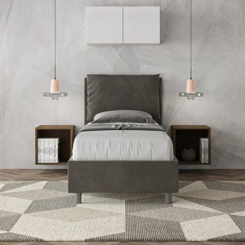 Letto singolo contenitore imbottito 80x210 microfibra grigio Antea