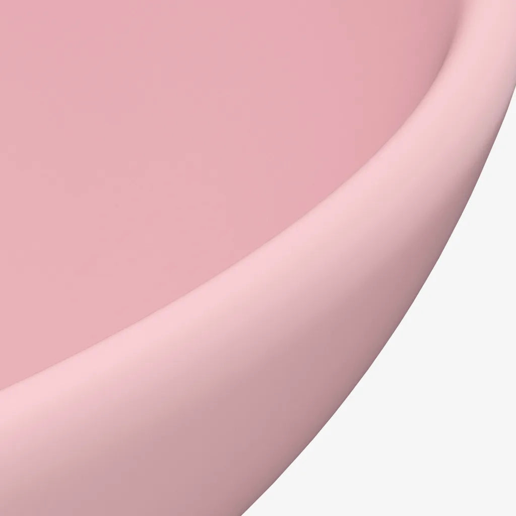 Lavandino Lusso-Lavabo-Lavello Rotondo Rosa Opaco 32,5x14 cm in Ceramica