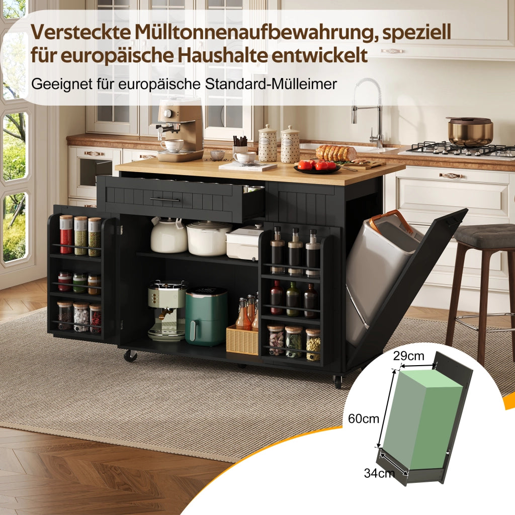 CARRELLO ISOLA CUCINA CON PIANO RIBALTABILE 130x70x93 cm MDF Nero