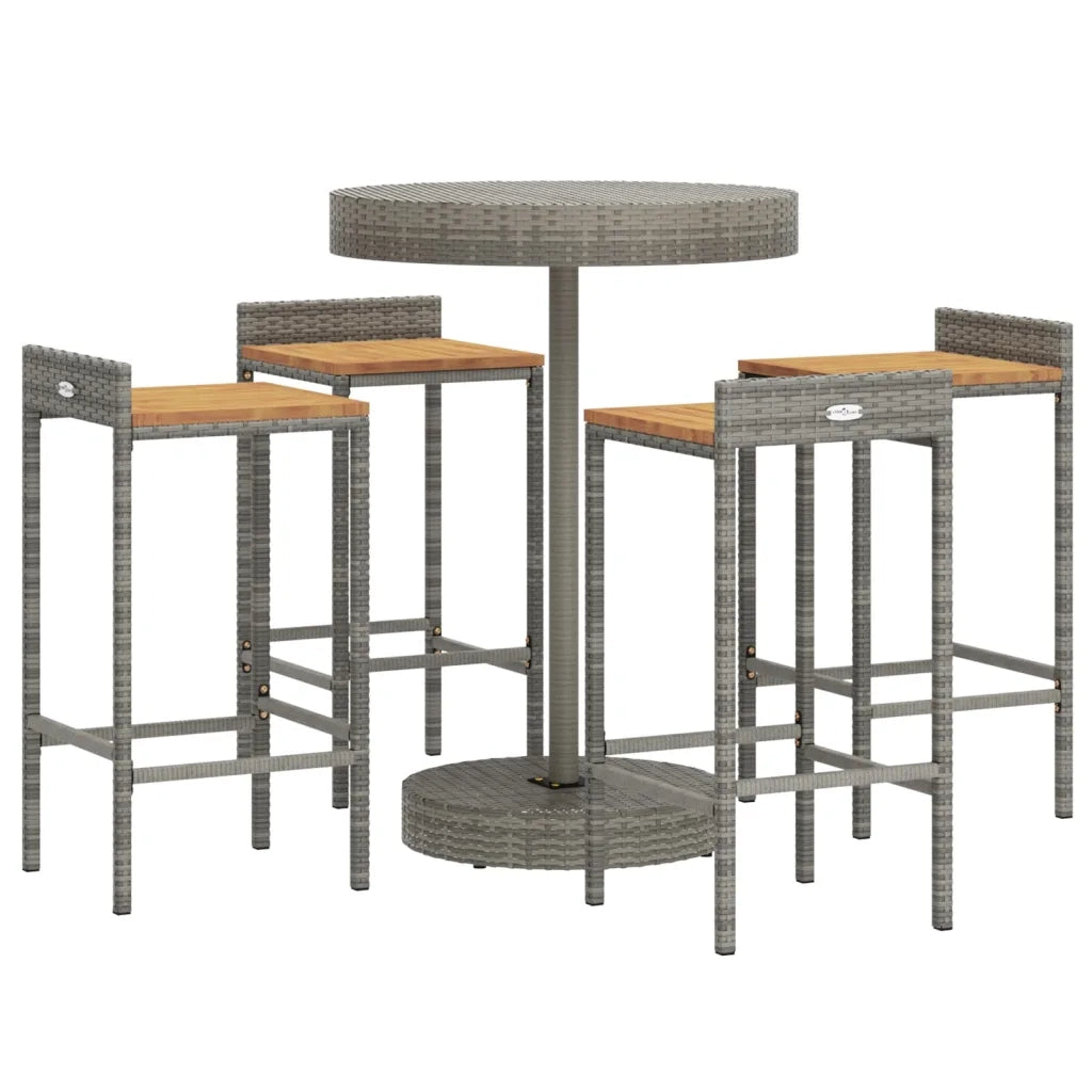 Set Bar Giardino 5pz Grigio Polyrattan e Legno Massello Acaciacod mxl 100666
