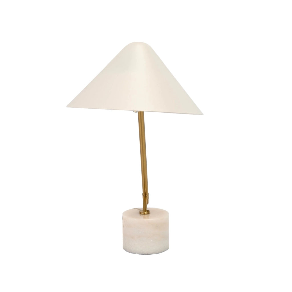 Lampada da tavolo in acciaio bianco e acciaio lucido dorato con base in marmo porcellanato