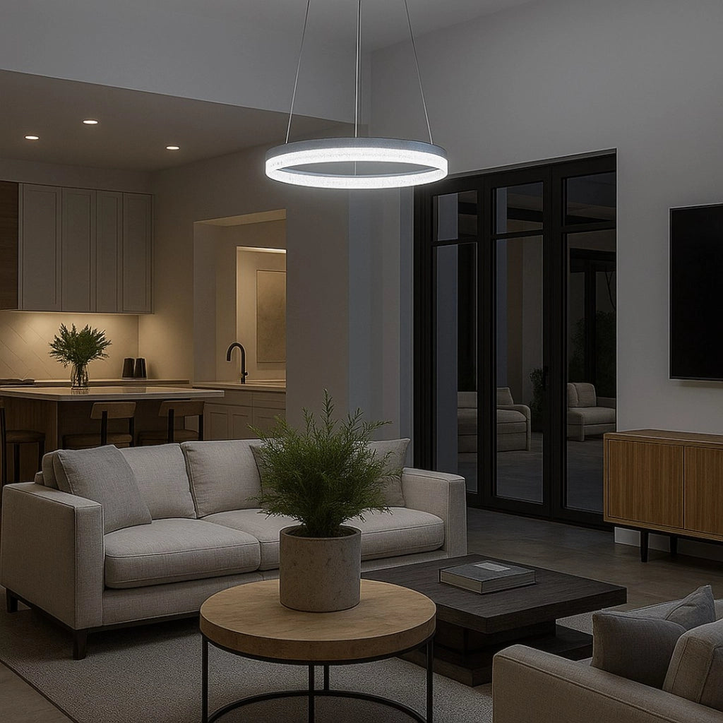 Lampada a sospensione moderna anello argento Ø50 LED 25W Milagro
