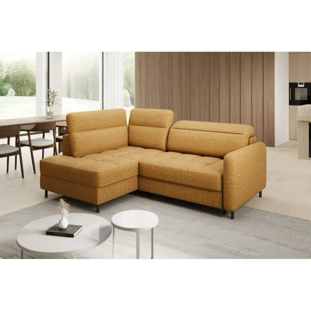 Divano angolare sinistro trasformabile BARNEA 208 cm camel con contenitore