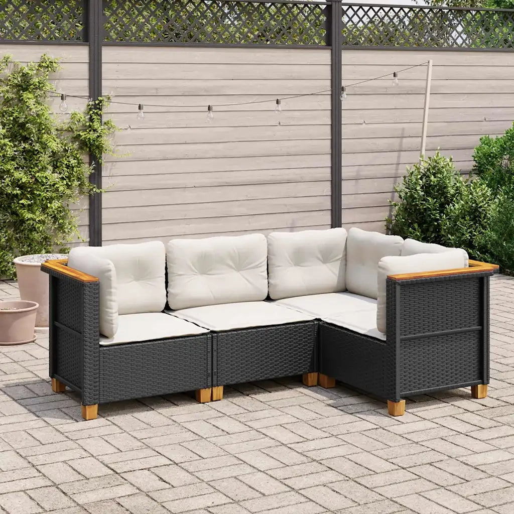 Set Divani da Giardino 4 pz | Set Salotto da Giardino con Cuscini Nero in Polyrattan