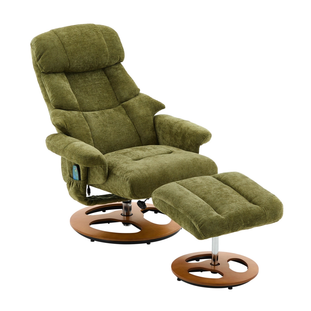 Poltrona Relax Massaggiante Reclinabile con Poggiapiedi ¨C MINIMAL ¨C Verde, Girevole, Tessuto Chenille