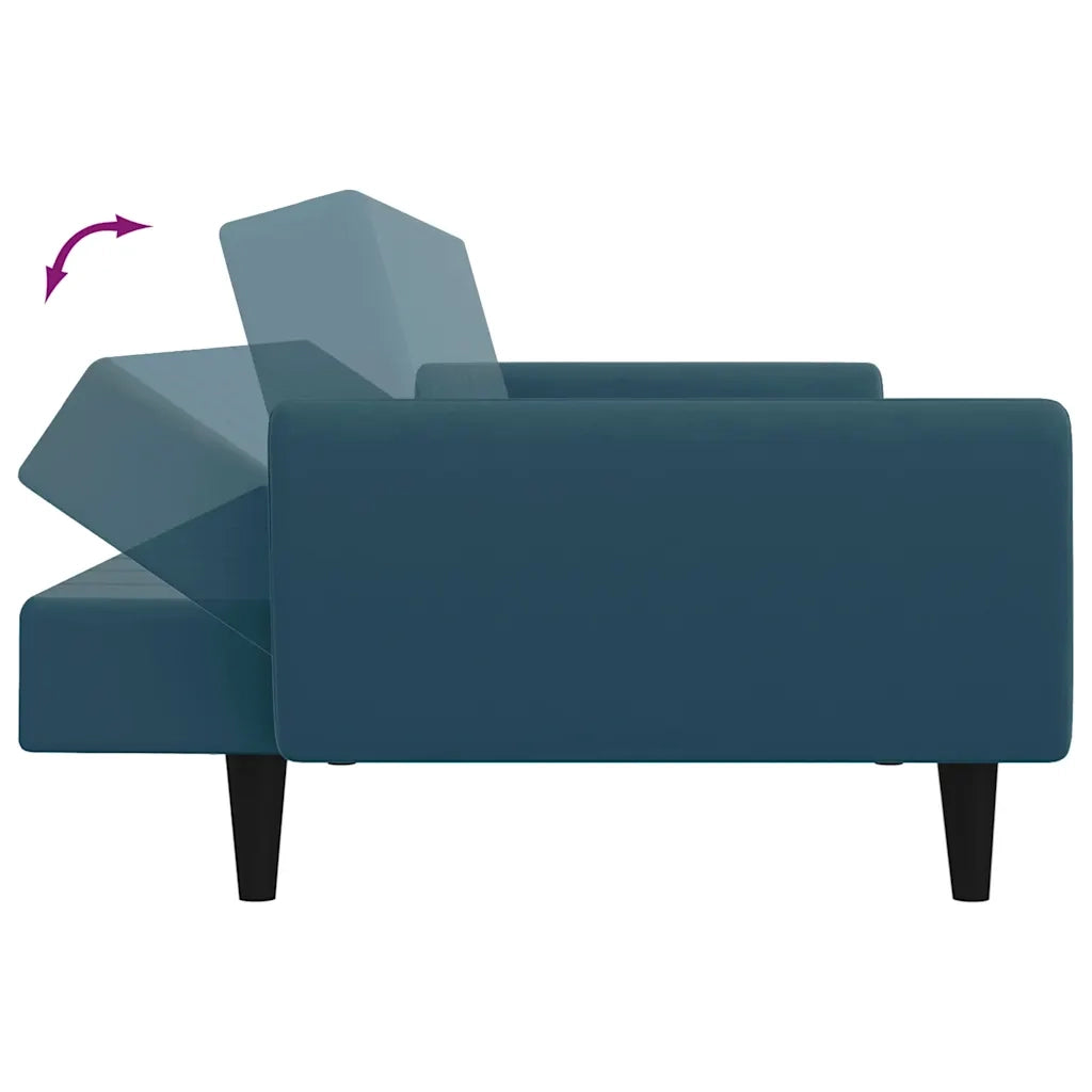 Divano Letto 2 Posti con Poggiapiedi Blu in Velluto