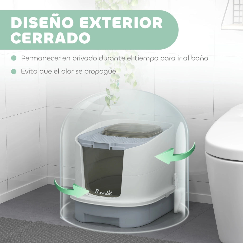 Arenero per Gatti con Bandeja Estraibile e Pala ¨C zephmum ¨C 40.5x52.5x42.5 cm Bianco Grigio