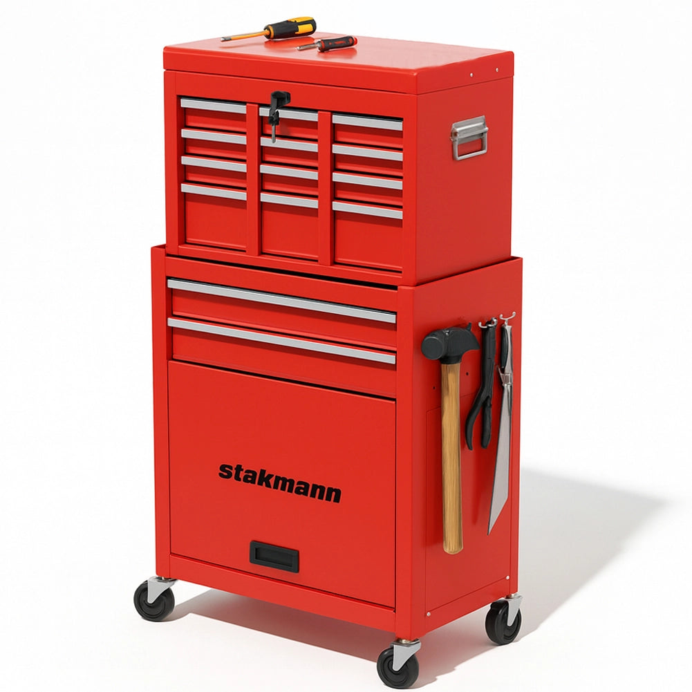 Cassetta Carrello 68x33x108 cm Portautensili con Mobiletto Staccabile 2in1 in Acciaio SPCC Laminato Rosso
