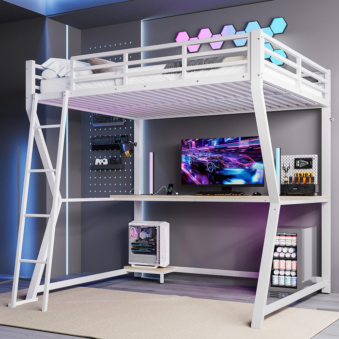 Letto a soppalco - Xylo - 140x200 cm bianco LED con USB