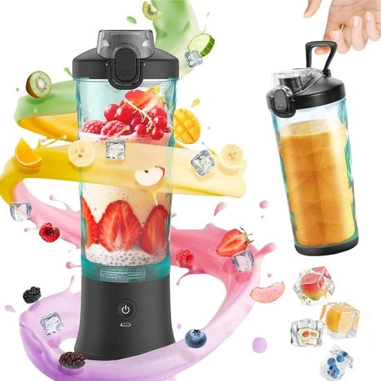 Mixer portatile 600 ml mini-mixer per smoothie con 6 lame caricabile via USB mixer portatile per palestra ufficio campeggio e viaggio - nero - compattabile e portatile