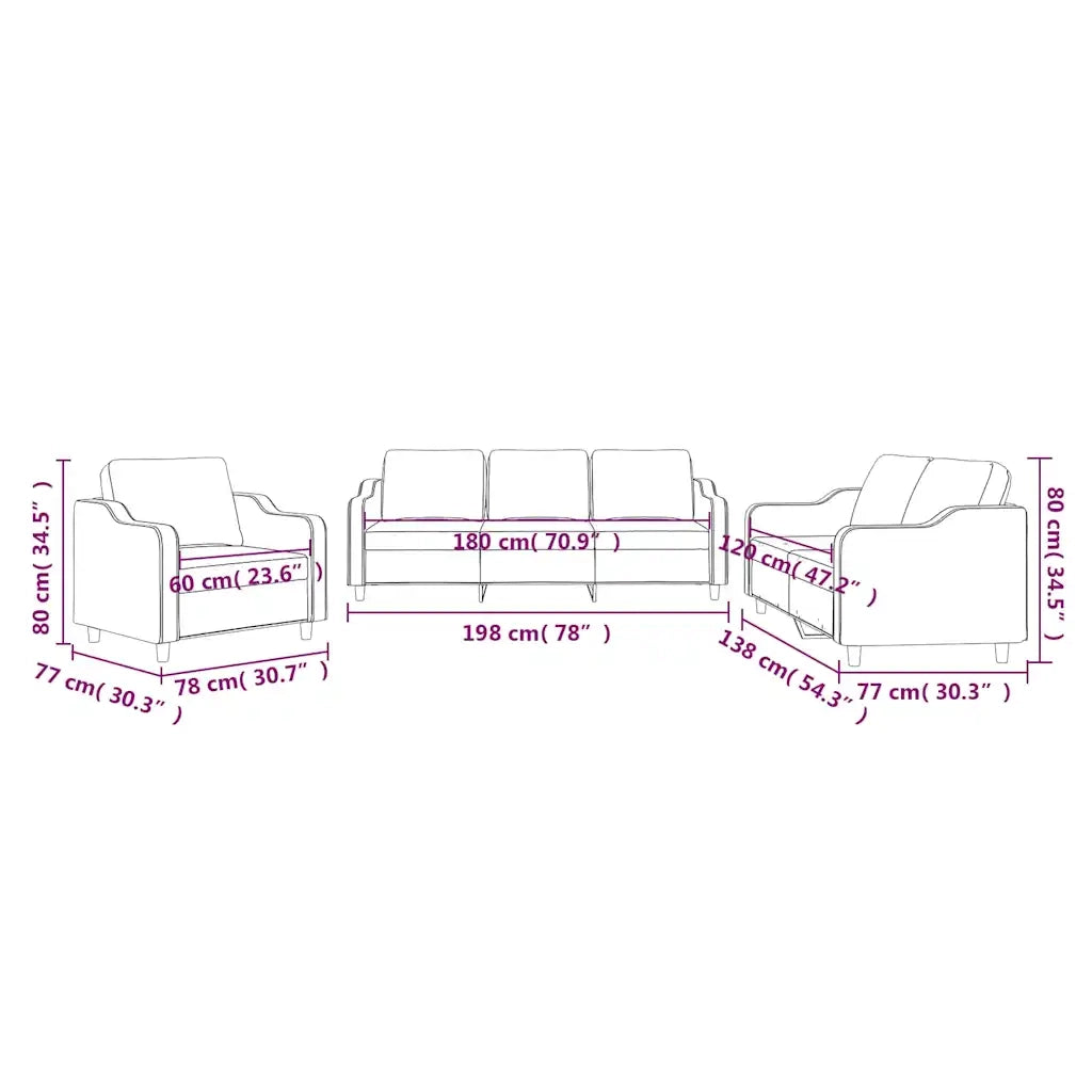 Set di Divani 3 pz con Cuscini Rosso Vino in Tessuto 3201776