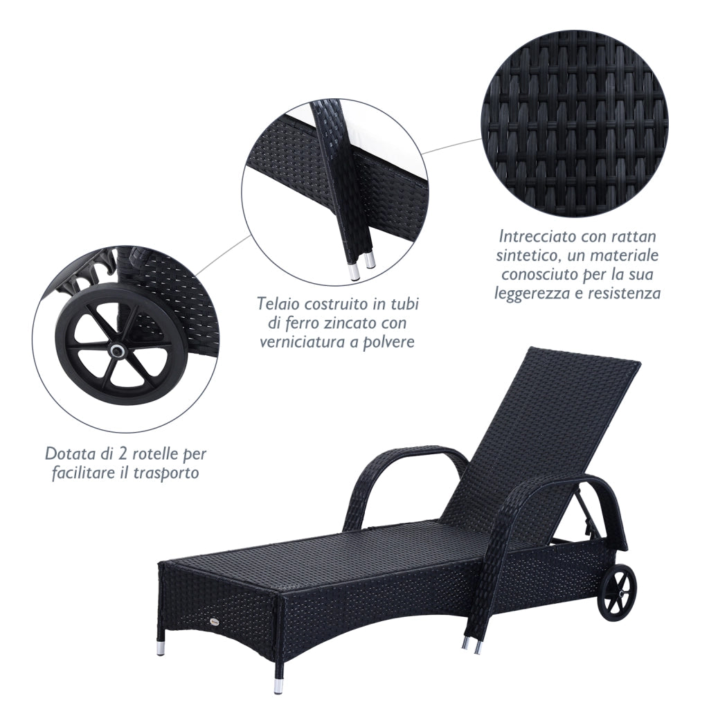 Set da Giardino in Polyrattan con 2 Sedie Sdraio e Tavolino ¨C Zephmum ¨C Nero