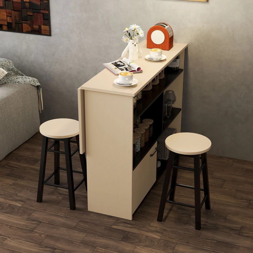 Set bar con tavolo pieghevole e sgabelli ¨C zephmum ¨C nero+rovere 116x70x89,5cm